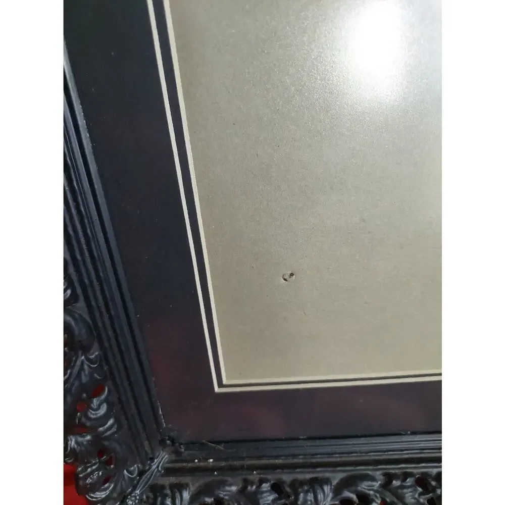 VTG Antique Ornate Baroque Roccoco Black Metal Matted Frame Victorian 8x10